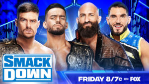 A WWE SmackDown match graphic featuring A-Town Down Under and #DIY.