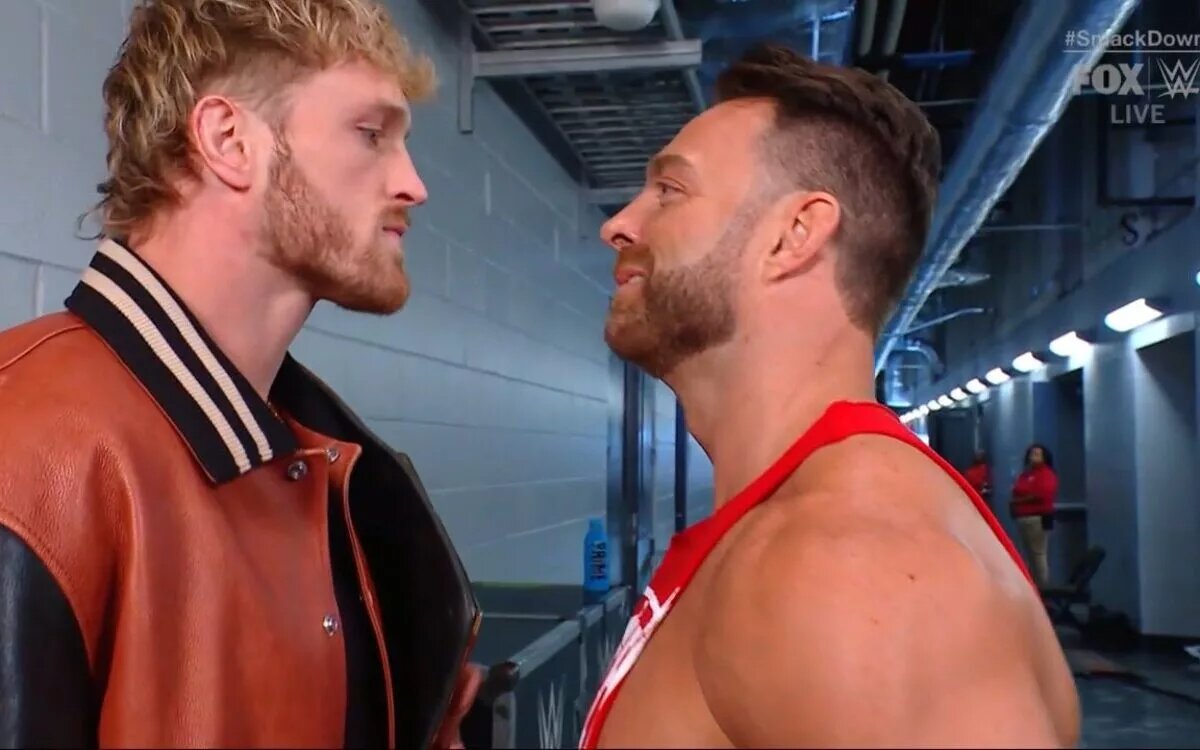 A photo of LA Knight and Logan Paul on WWE SmackDown.