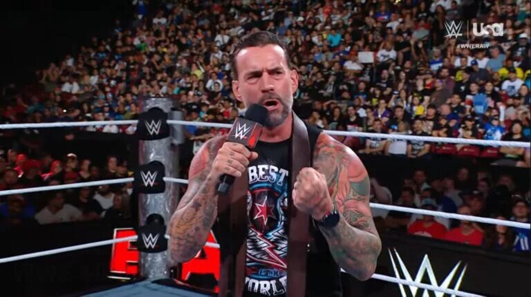A photo of CM Punk during his Taylor Swift remarks during WWE Raw.