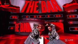 A photo from WWE Raw featuring the team known as "The Bar."