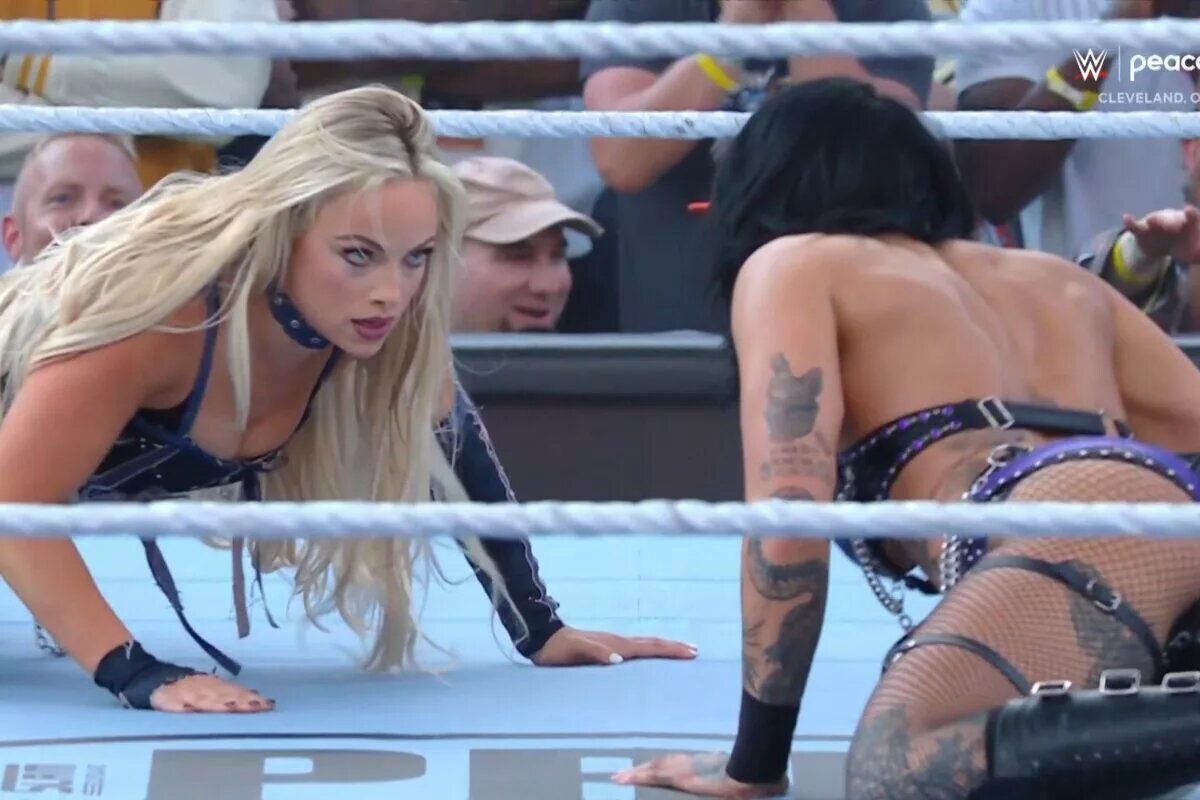 A photo of Liv Morgan and Rhea Ripley, the potential competitors for the WWE Bad Blood main event.