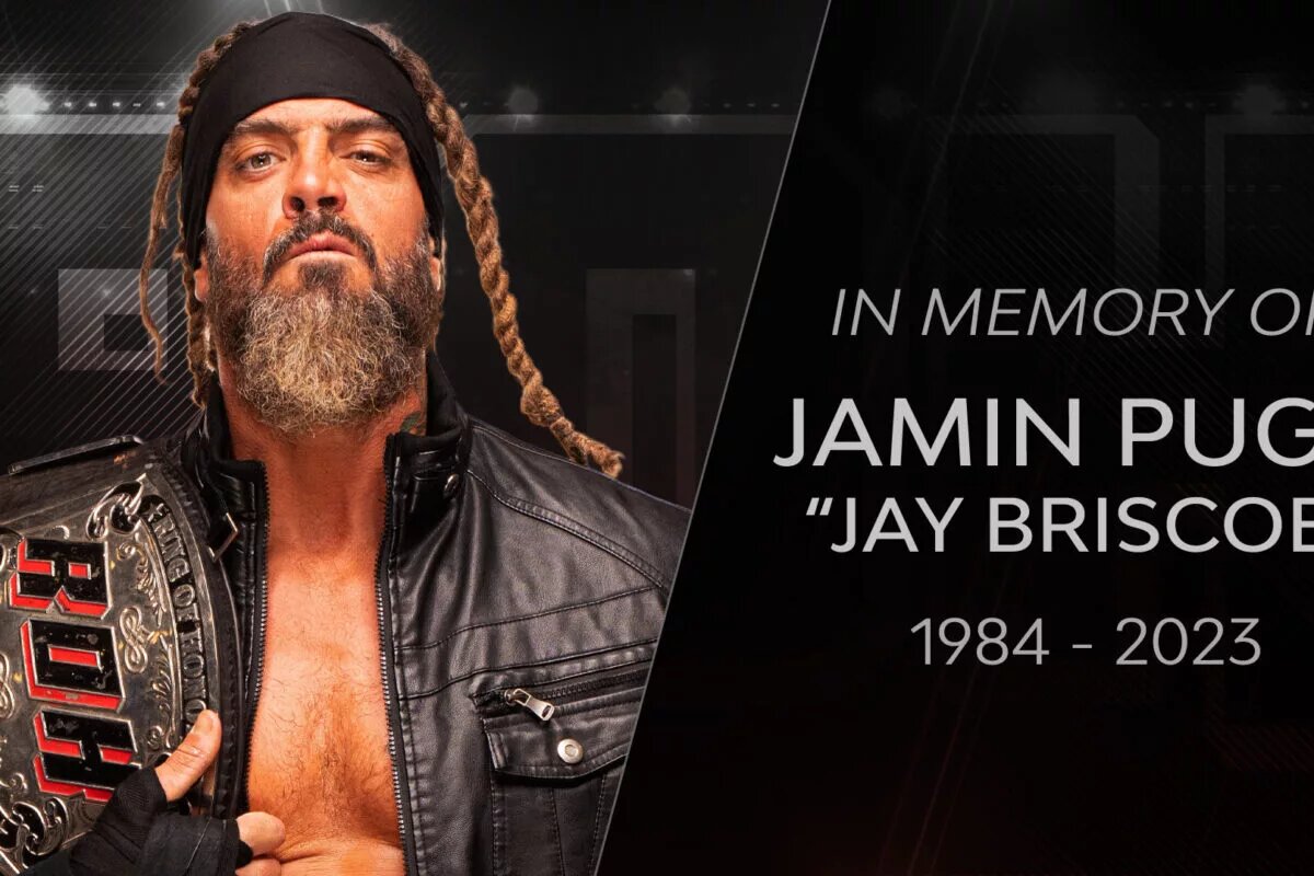 A photo from AEW's wrestling memorial tribute for Jay Briscoe.