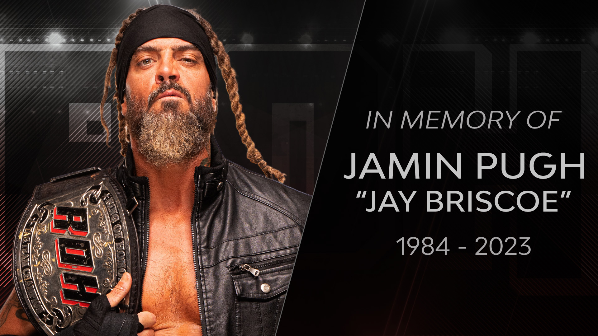 A photo from AEW's wrestling memorial tribute for Jay Briscoe.