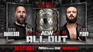 An AEW All Out 2024 match graphic featuring Jack Perry and Bryan Danielson.