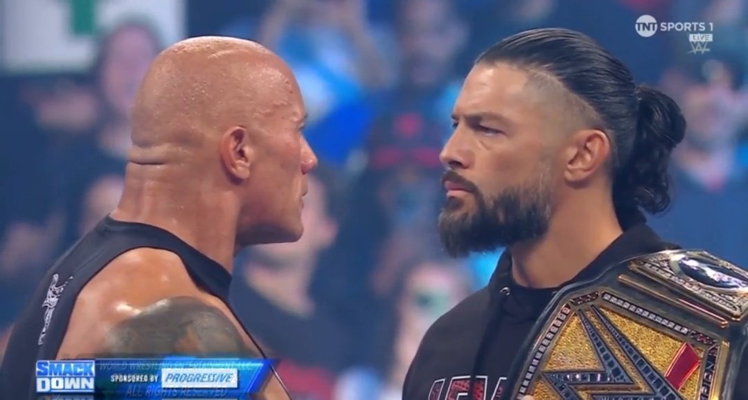 A photo of The Rock and Roman Reigns, potential captains for the WWE Survivor Series 2024: War Games match, on WWE SmackDown.