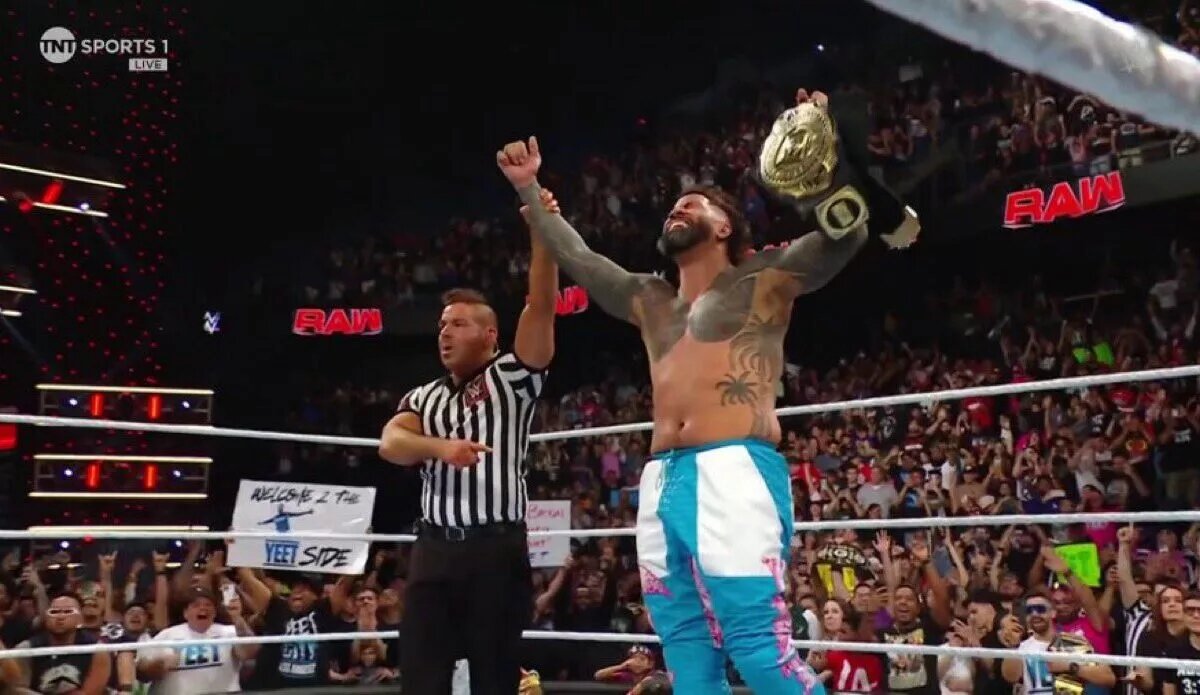 A match graphic featuring former WWE Intercontinental Champion Jey Uso on WWE Raw.