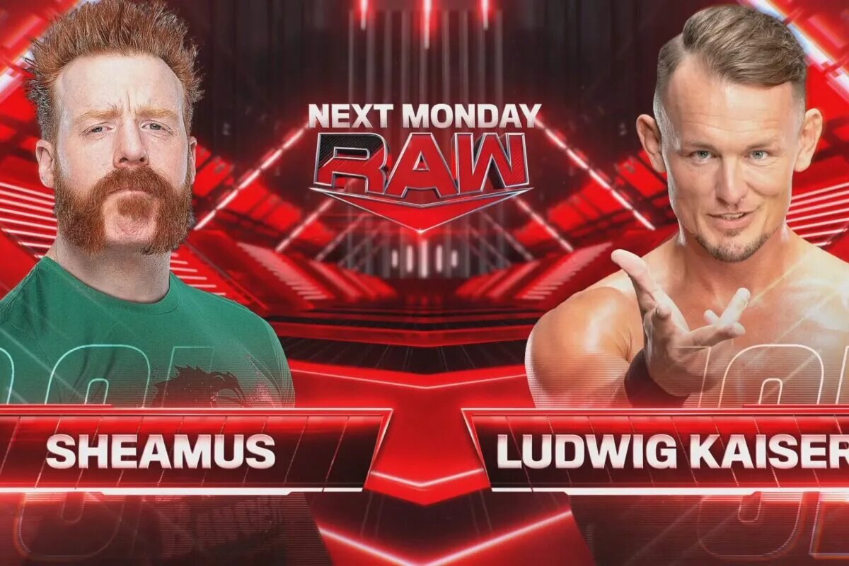A WWE Raw match graphic featuring Ludwig Kaiser and Sheamus.