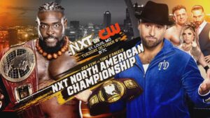 A WWE NXT match graphic featuring Oba Femi and Tony D'Angelo.