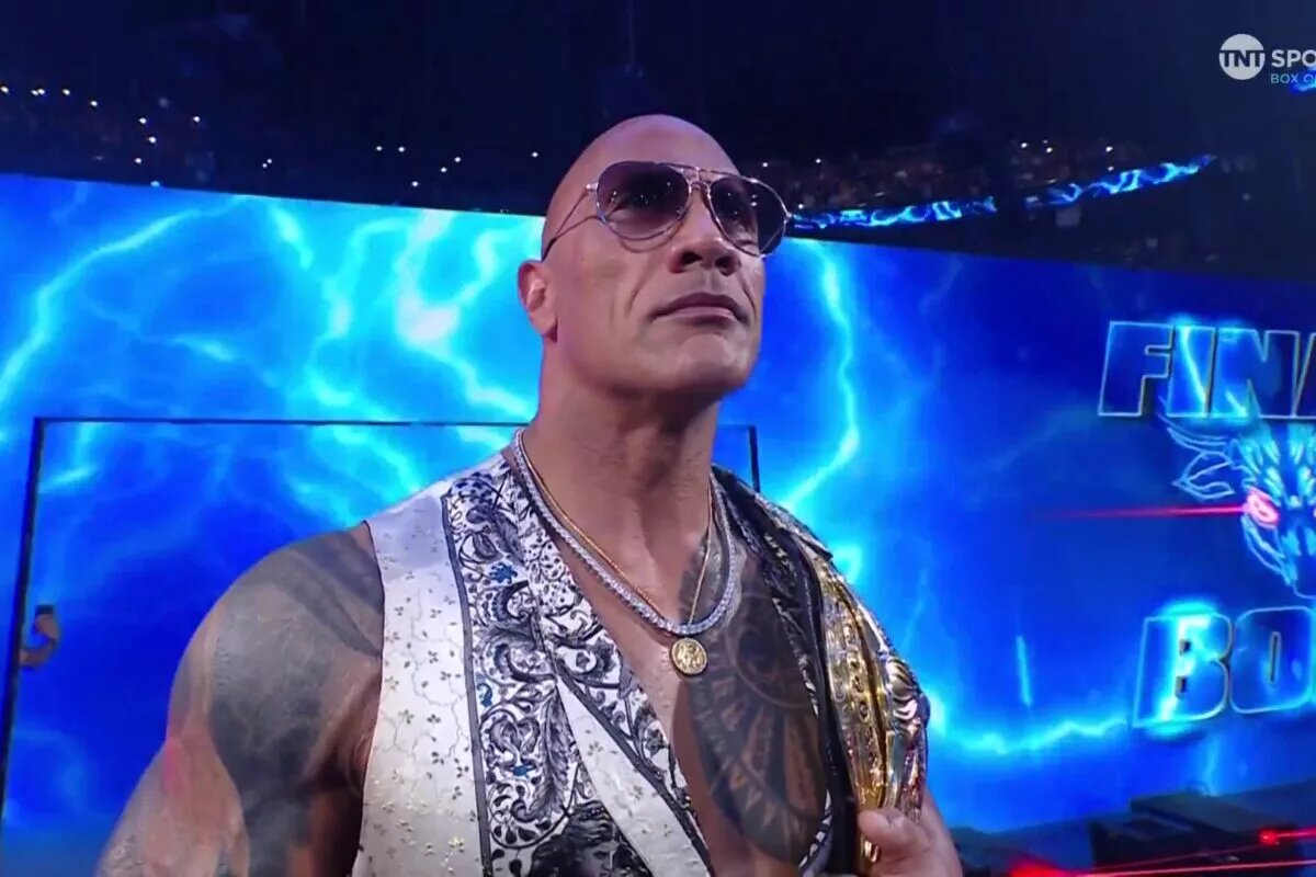 A photo from WWE Bad Blood 2024 featuring The Rock making his return.