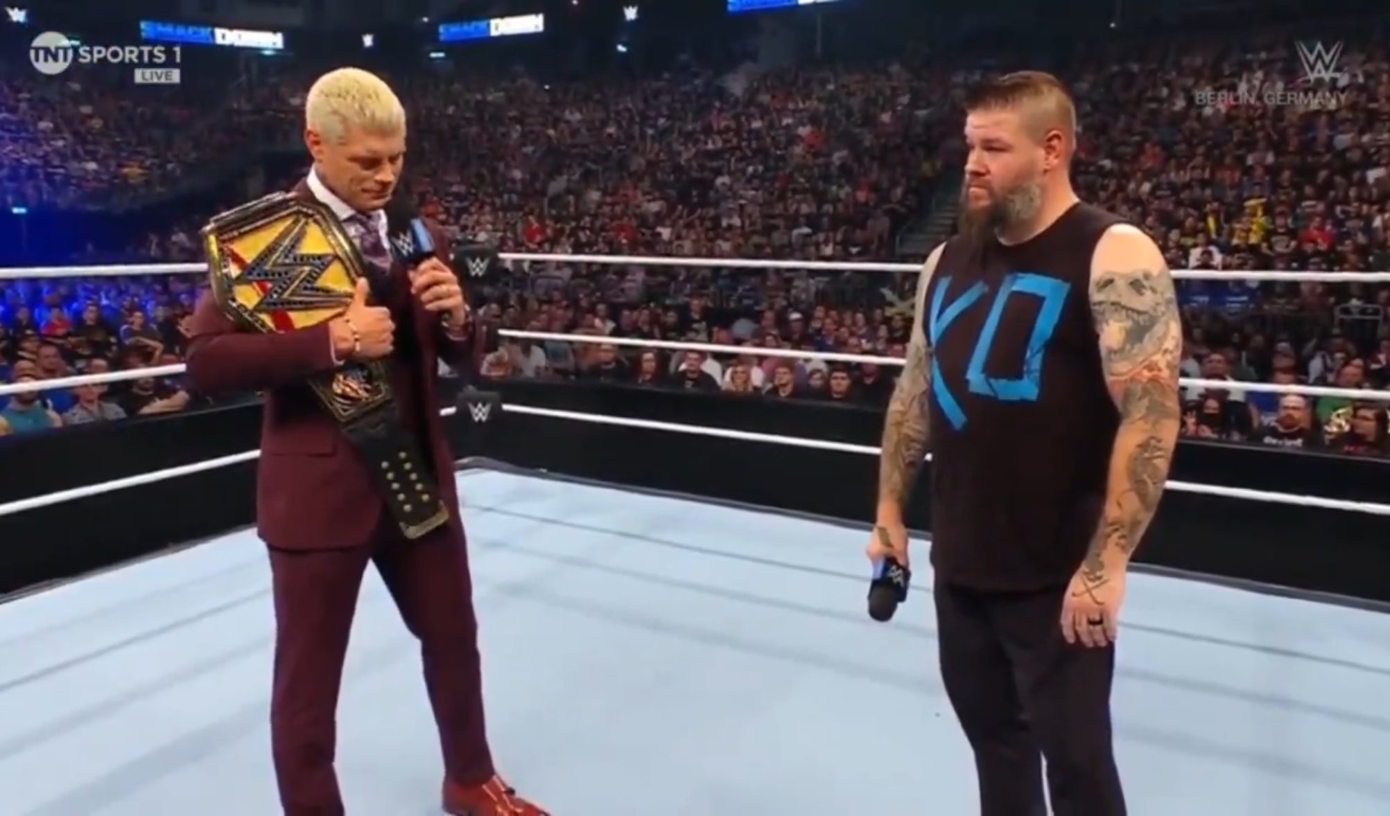 A photo from WWE SmackDown featuring Kevin Owens and Cody Rhodes.