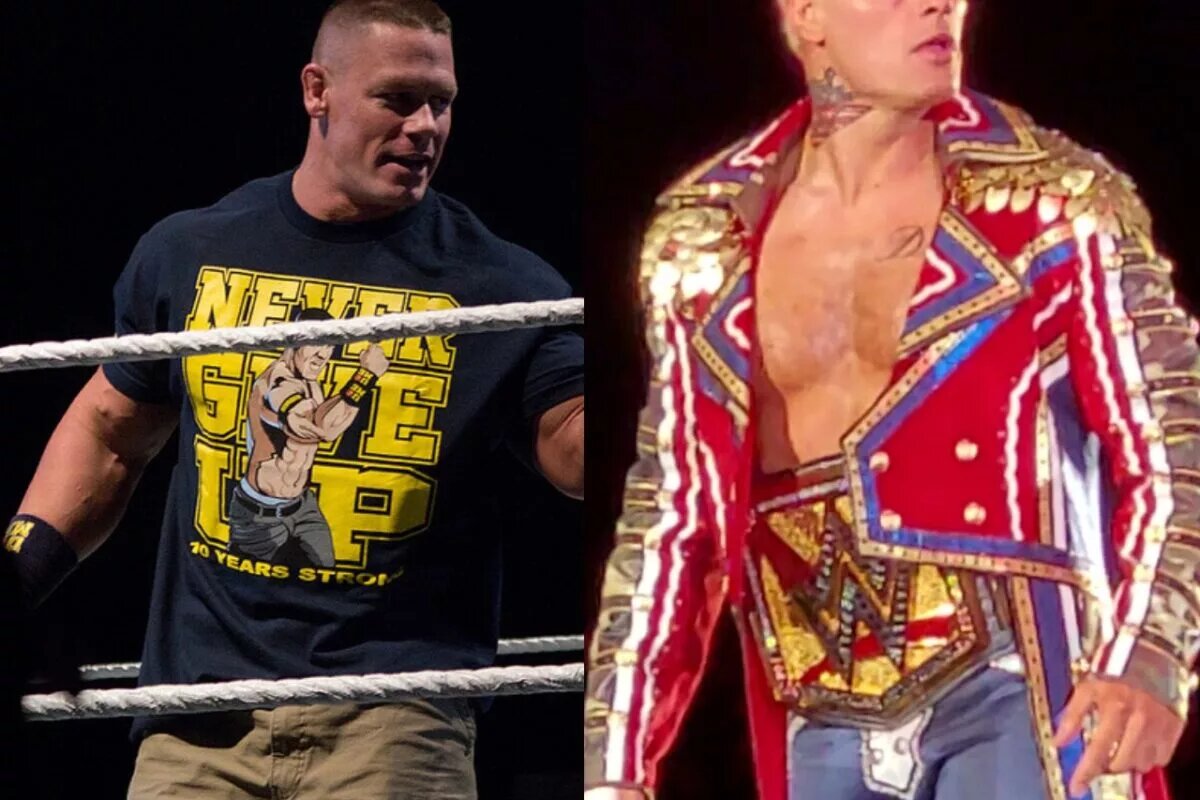 A photo of WWE Superstars, and potential WWE WrestleMania 41 opponents, Cody Rhodes and John Cena.