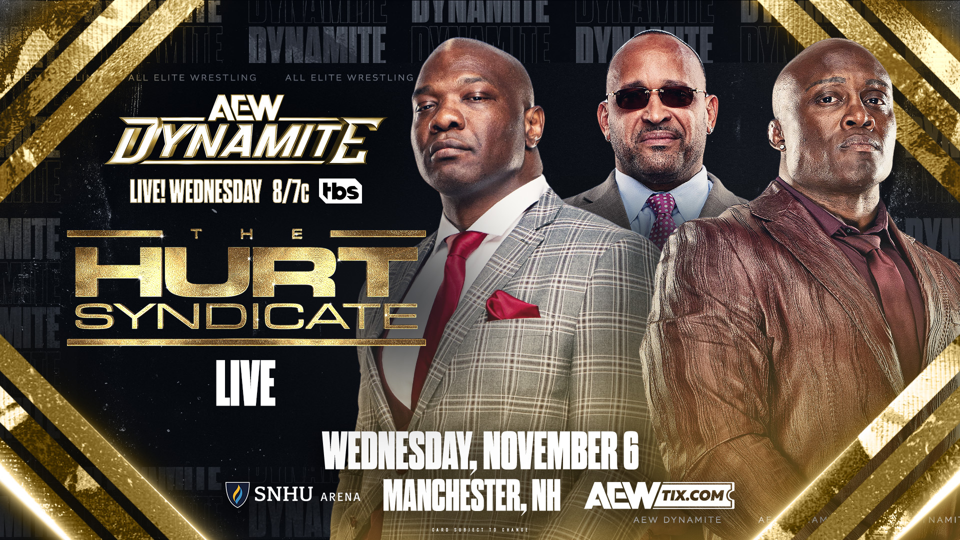 An AEW Dynamite match graphic featuring the Hurt Syndicate.