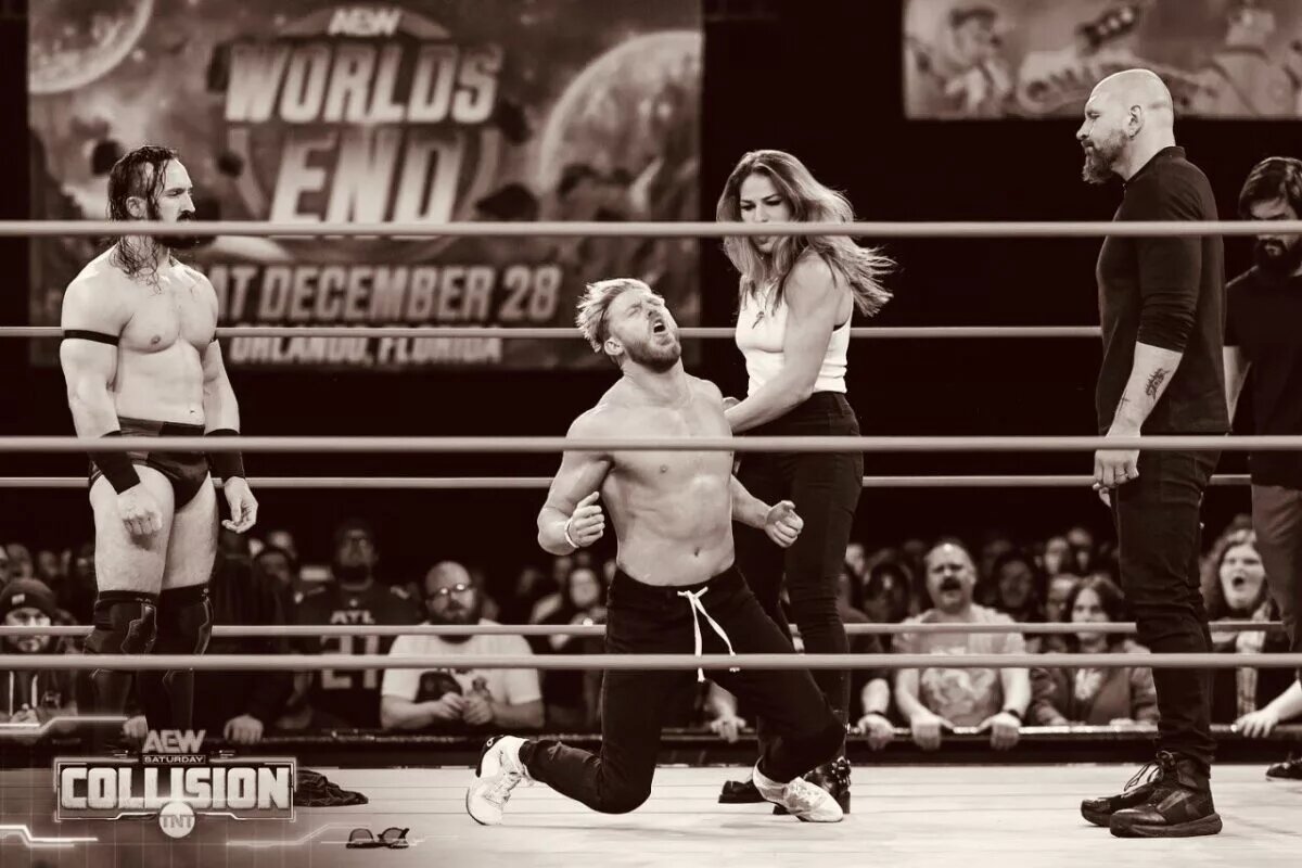 A graphic featuring The Death Riders on AEW Collision.