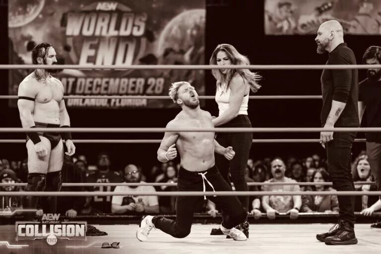A graphic featuring The Death Riders on AEW Collision.