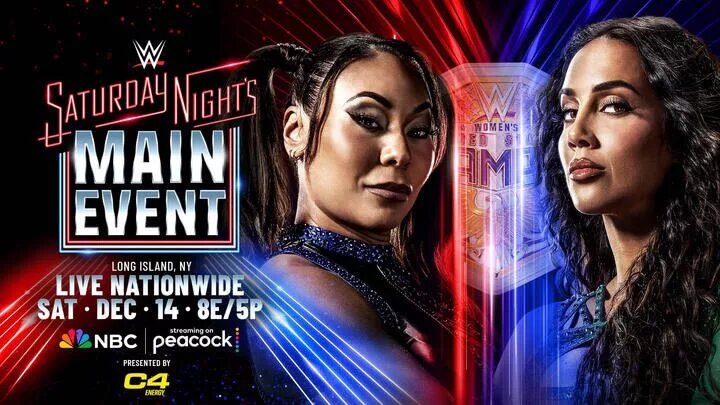 A match graphic for WWE Saturday Night's Main Event featuring Chelsea Green and Michin.