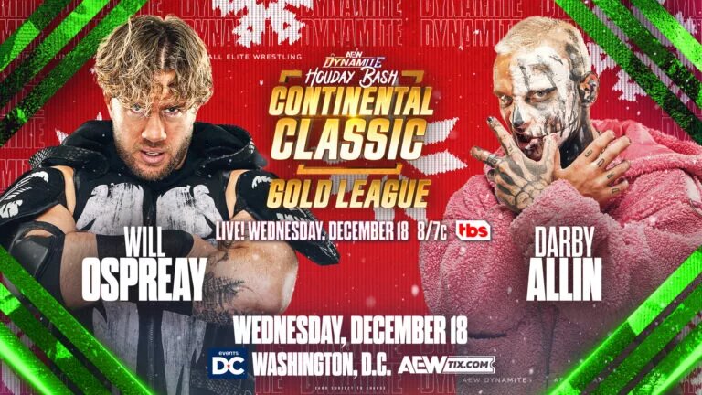 A match graphic featuring Will Ospreay and Darby Allin for AEW Dynamite: Holiday Bash 2024.