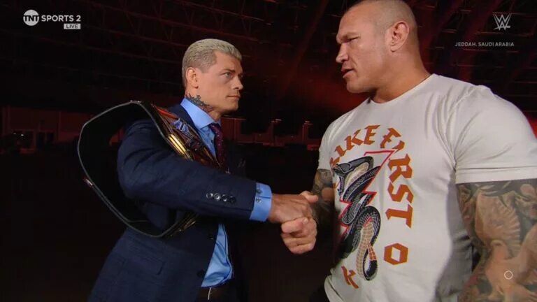 A photo of potential WWE WrestleMania 41 opponents, Randy Orton and Cody Rhodes.