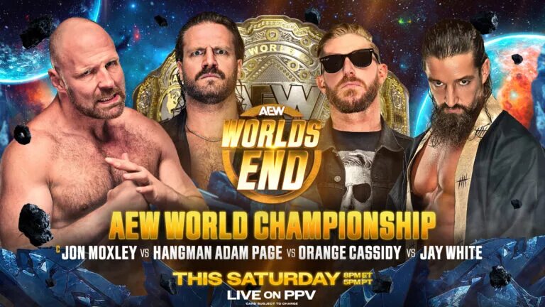 A match graphic advertising the main event of AEW World End 2024.