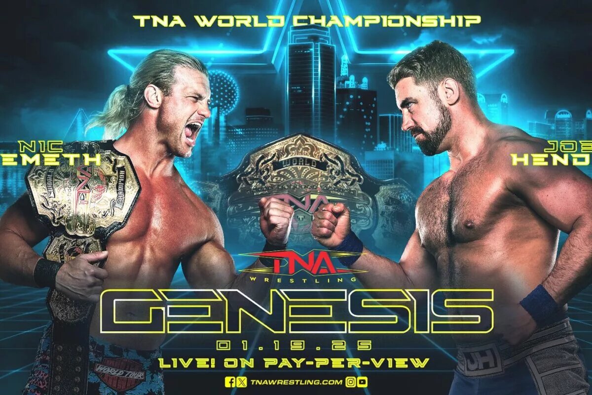 A match graphic for TNA Genesis 2025 featuring WWE NXT.