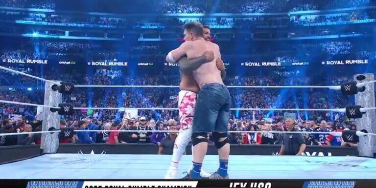 A photo of WWE Royal Rumble 2025 winner Jey Uso, with John Cena.