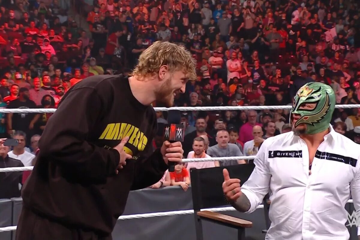A photo of potential WWE Elimination Chamber 2025 men's match competitors Logan Paul and Rey Mysterio.