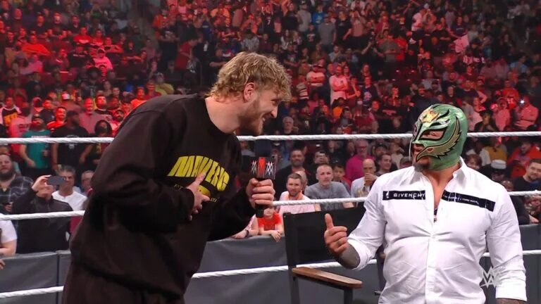 A photo of potential WWE Elimination Chamber 2025 men's match competitors Logan Paul and Rey Mysterio.