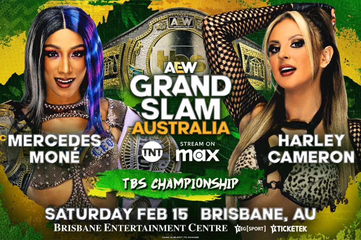 A photo for AEW Grand Slam 2025 featuring TBS Champion Mercedes Mone and Harley Cameron.