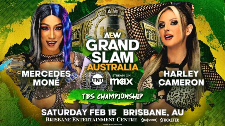 A photo for AEW Grand Slam 2025 featuring TBS Champion Mercedes Mone and Harley Cameron.