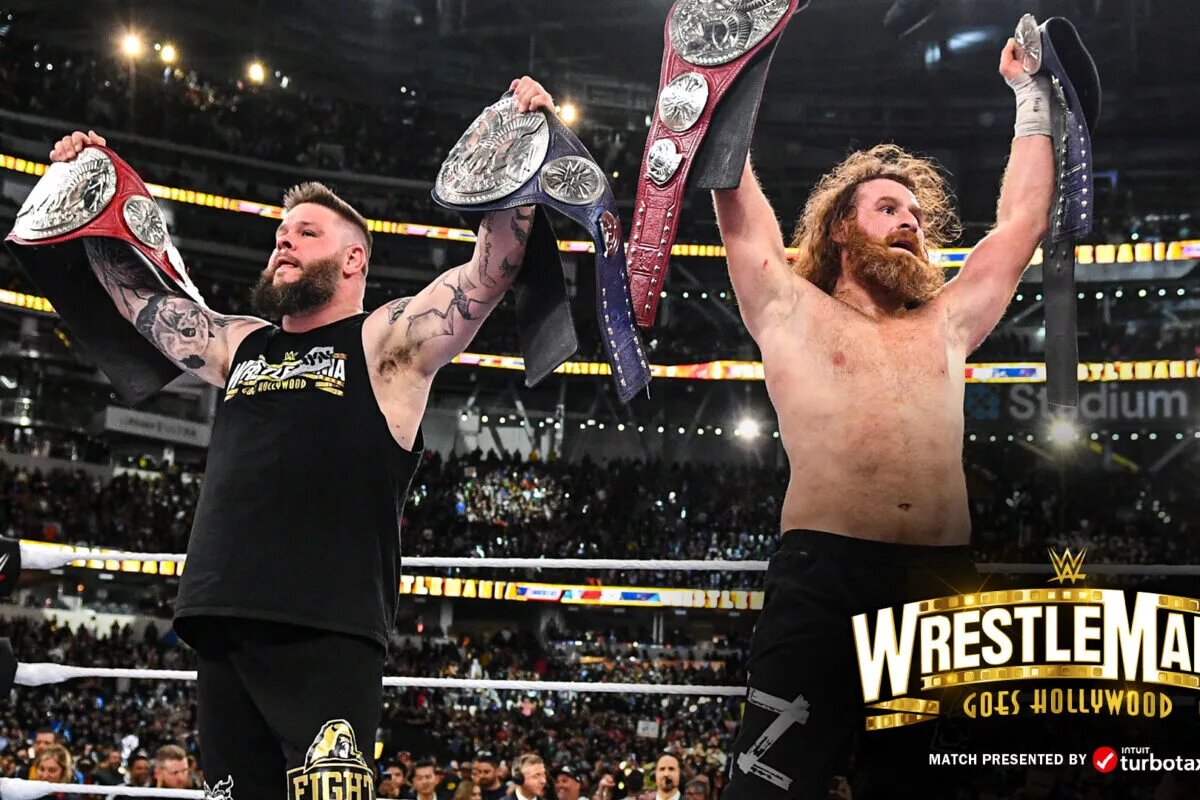 A photo of Kevin Owens and Sami Zayn from WWE WrestleMania 39.