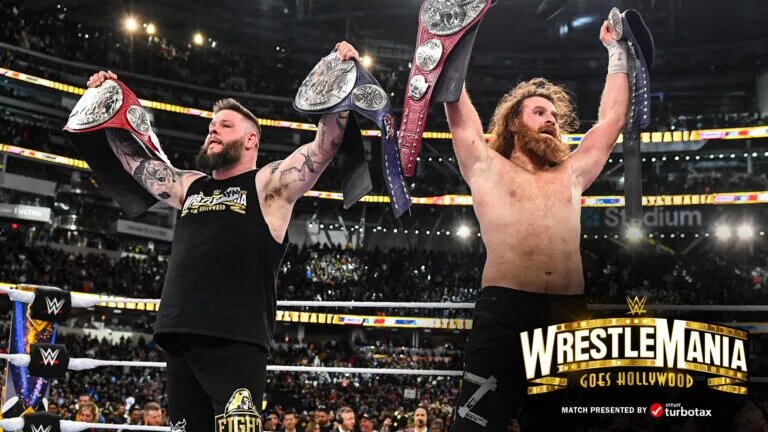 A photo of Kevin Owens and Sami Zayn from WWE WrestleMania 39.