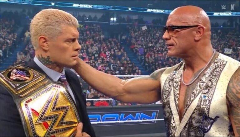 A photo of The Rock and Cody Rhodes on WWE SmackDown on February 21st, 2025.