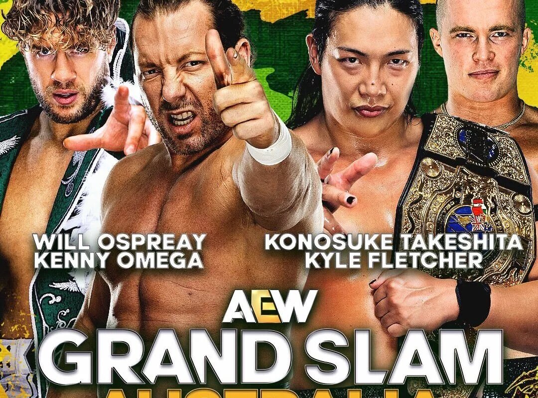 An AEW Grand Slam: Australia graphic featuring Kenny Omega.