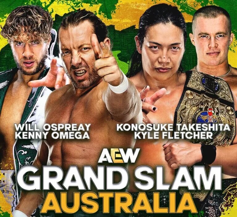 An AEW Grand Slam: Australia graphic featuring Kenny Omega.