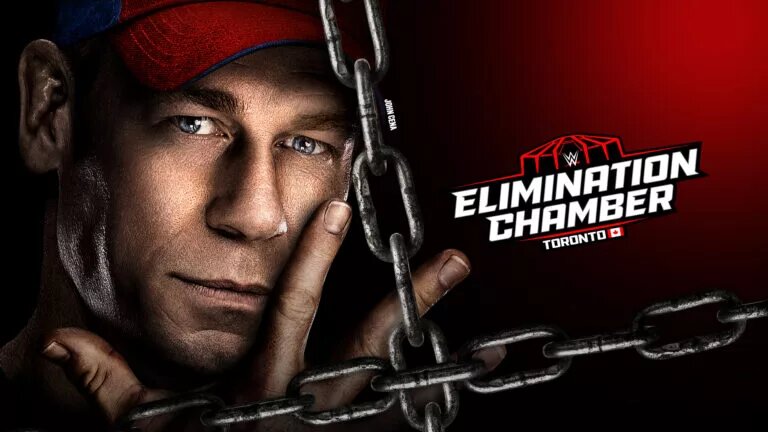 The official poster for WWE Elimination Chamber 2025 in Toronto featuring John Cena.