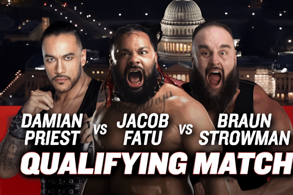 A blog banner for the February 14th, 2025 edition of WWE SmackDown featuring Jacob Fatu, Braun Strowman, and Damian Priest.