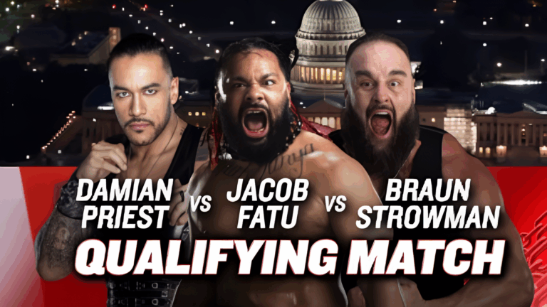 A blog banner for the February 14th, 2025 edition of WWE SmackDown featuring Jacob Fatu, Braun Strowman, and Damian Priest.