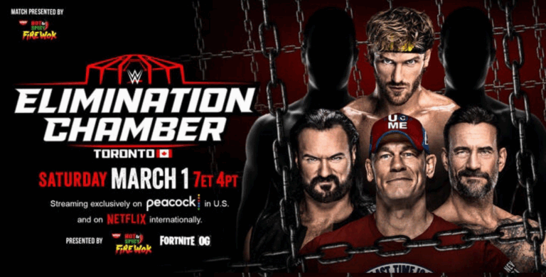 A graphic for the Men's 2025 WWE Elimination Chamber Match.