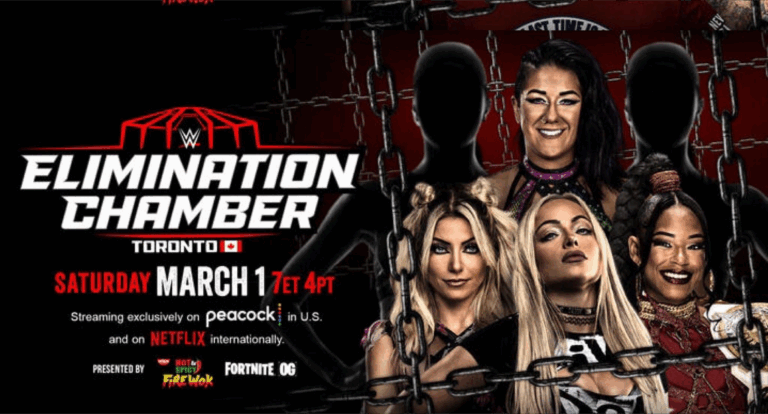 A graphic for the women's WWE Elimination Chamber match.