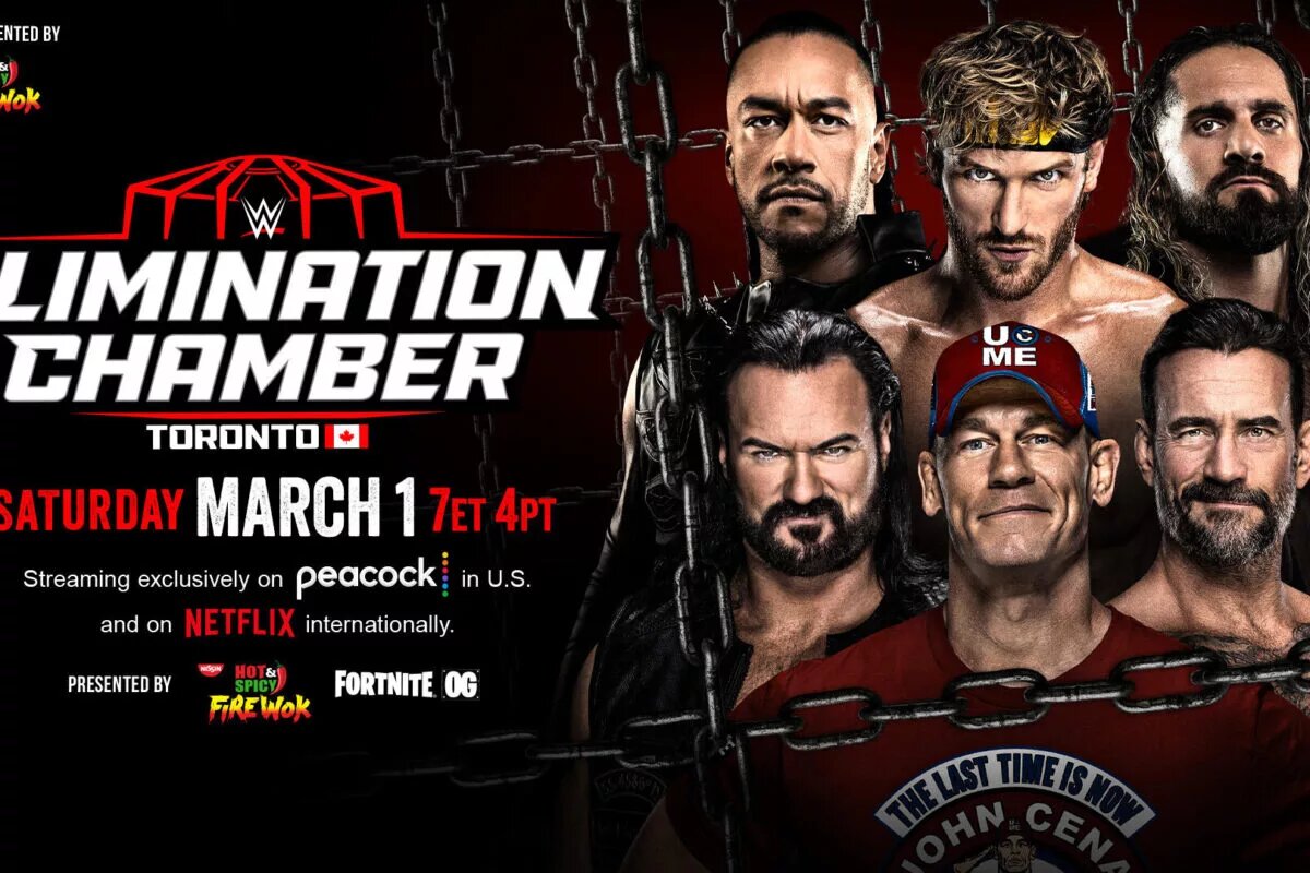 2025 Elimination Chamber, men's match full graphic of participants