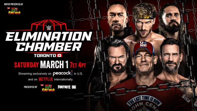 2025 Elimination Chamber, men's match full graphic of participants
