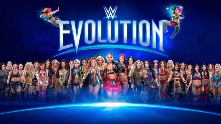 A graphic for the WWE Evolution all women's premium live event.