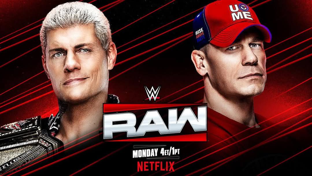 Blog banner for the WWE Monday Night Raw results for March 24th, 2025 featuring John Cena and Cody Rhodes.