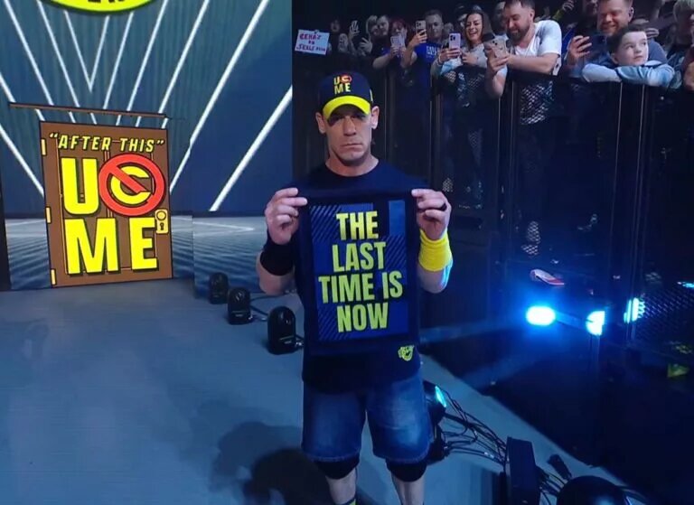 A photo of John Cena on WWE Raw as he confronts Cody Rhodes in Glasgow, Scotland.