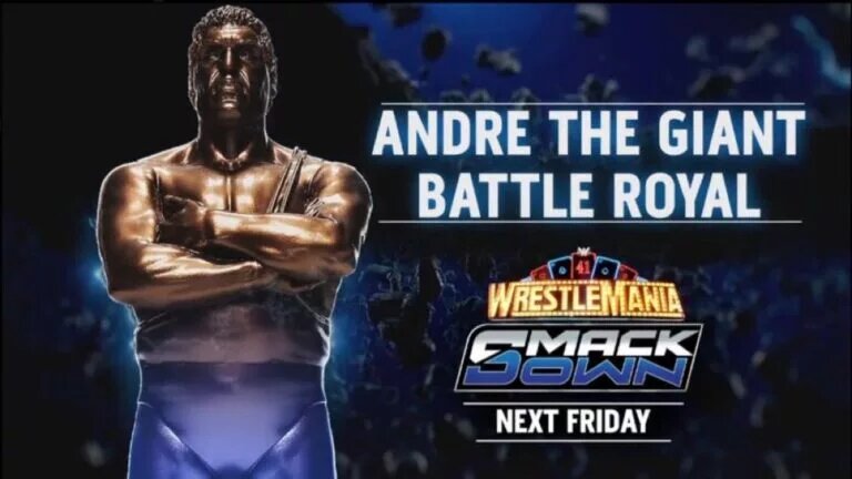 A graphic for WWE SmackDown advertising the Andre The Giant Memorial Battle Royal for 2025.