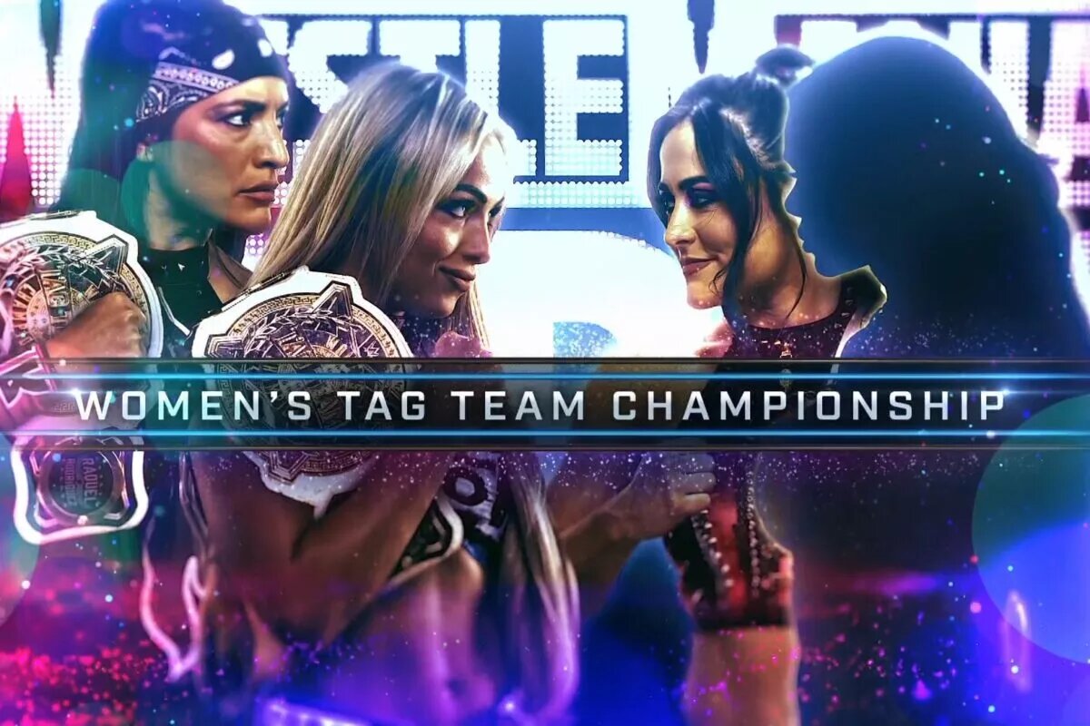 A WWE WrestleMania 41 match graphic featuring Becky Lynch, Lyra Valkyria, Raquel Rodriguez, and Liv Morgan.