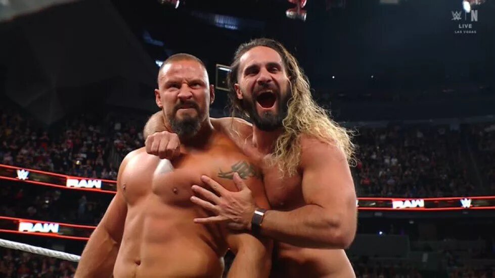 A photo of Bron Breakker and Seth Rollins on WWE Raw where Rollins battled Jey Uso for the world title.