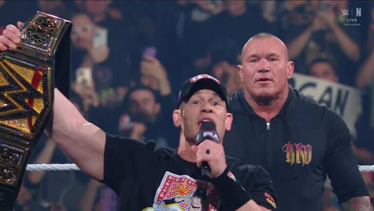 A photo of Randy Orton and John Cena, potential opponents for WWE Backlash 2025, on WWE Raw.