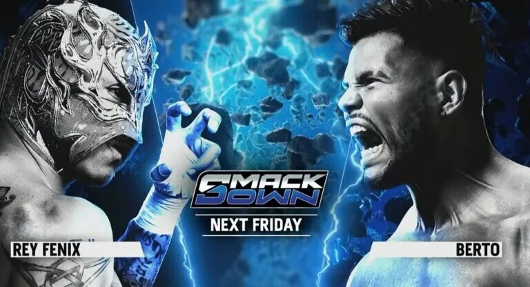 The blog banner image for the WWE SmackDown preview on April 11, 2025, features Rey Fenix and Berto.