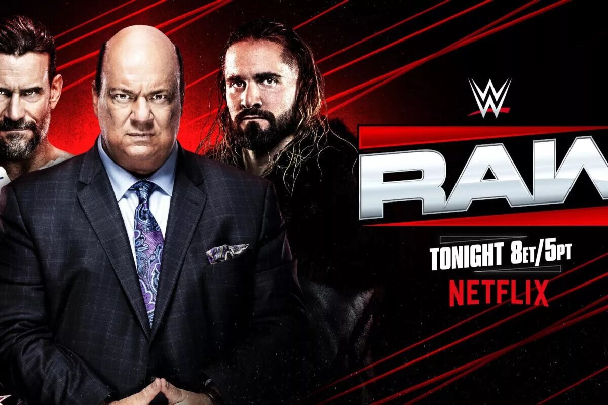 Blog banner image for the WWE Raw results and analysis for April 7th, 2025, featuring WWE WrestleMania 41 opponents CM Punk and Seth Rollins and Paul Heyman.