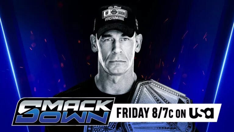 Blog banner for the WWE SmackDown live stream card tonight, results for May 9th, 2025, featuring John Cena.